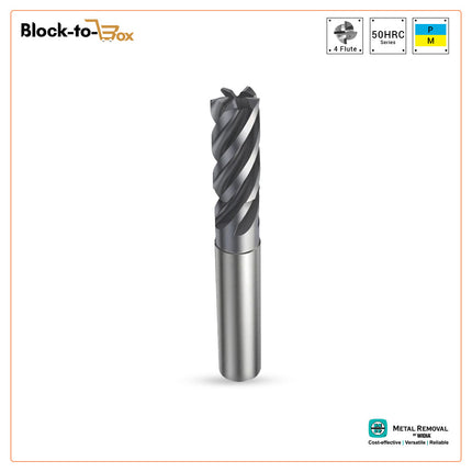 MRW Short Solid Carbide Square Endmills 4 Flute HRC 65 Cut Dia 8MM Shank Dia 8MM Flute Length 20MM OAL 60MM Coated