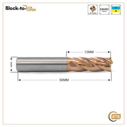 4mm Solid Carbide Endmill - 4 Flute Coated 