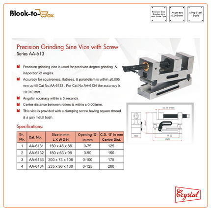 Crystal Precision Grinding Sine Vice With Screw