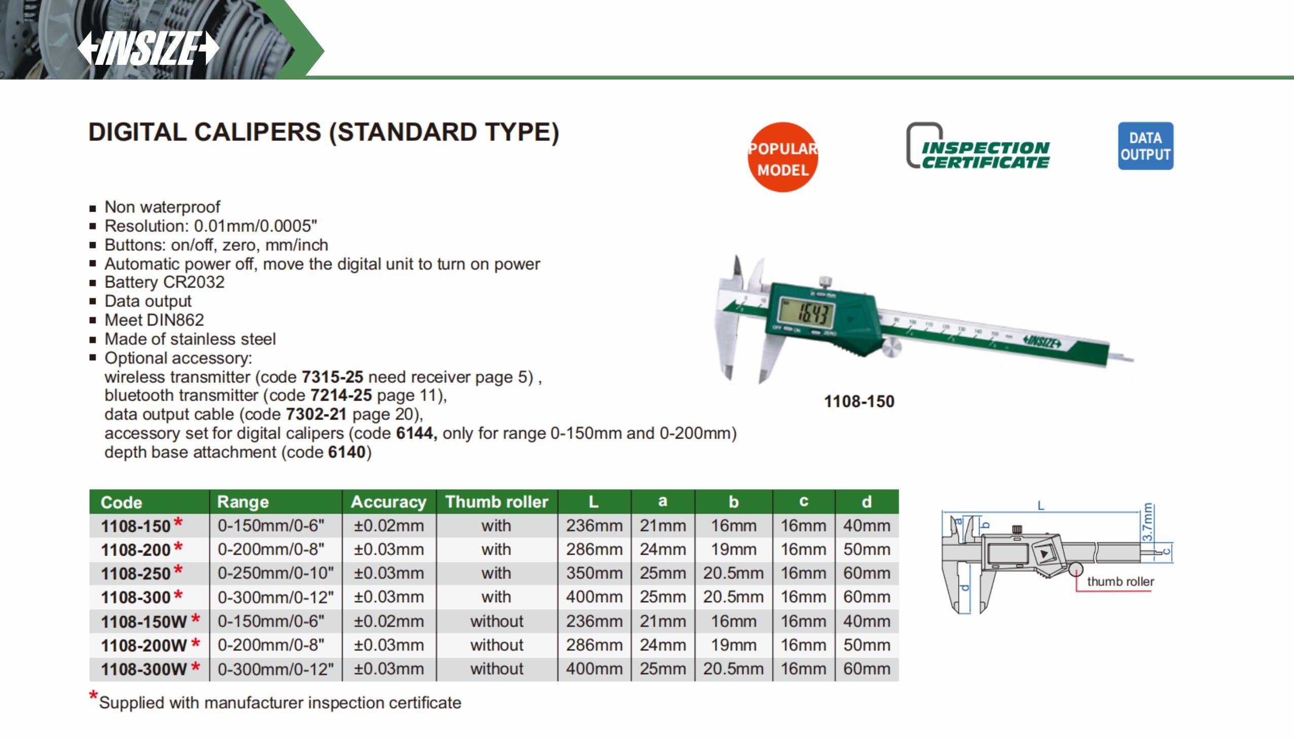 Bench Calibration Insize Insize Digital Vernier Caliper/1108 Series – Blocktobox Online ...