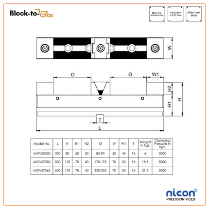 N-103S Nicon Multi Grip machine Vice With Serrated Slide Ways