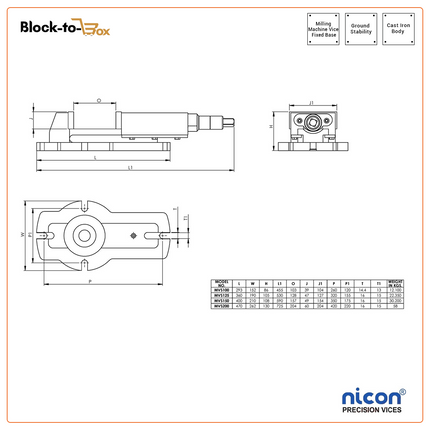 N-151 Nicon Precision Milling machine Vice (Fixed Base)
