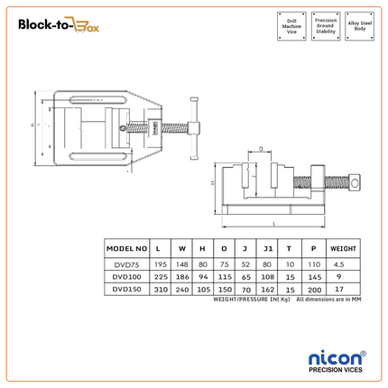N-163 Nicon Drill Machine Vice Deluxe Model