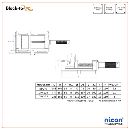 N-167 Nicon Drill Press Vice (Unigrip)