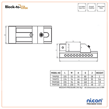 N-169 Nicon Precision Tool Maker's Steel Vice (Pin Type)