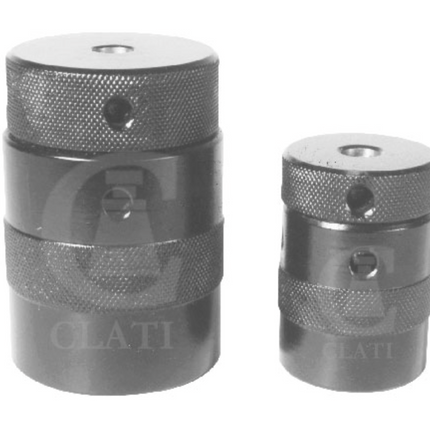 Two Screw jack with steel body metal cylindrical tools with 'CLATI' branding on a white background