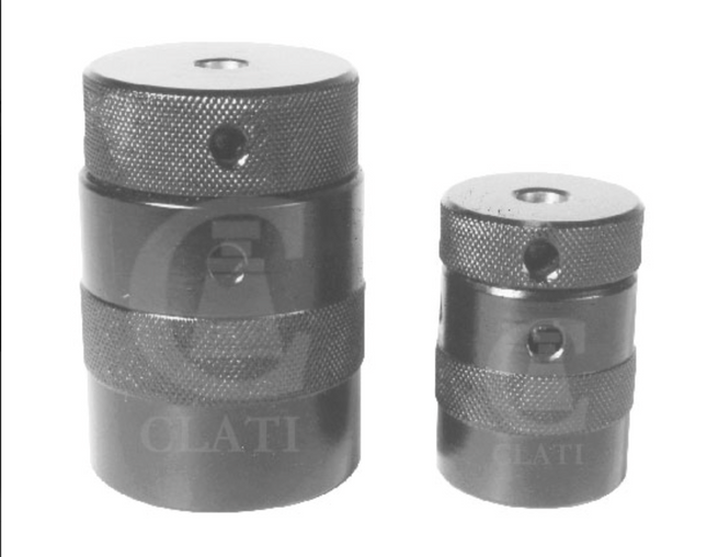 Two Screw jack with steel body metal cylindrical tools with 'CLATI' branding on a white background