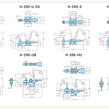 Steelsmith H-Series Miniature Clamps (205,206 Series) Clamps