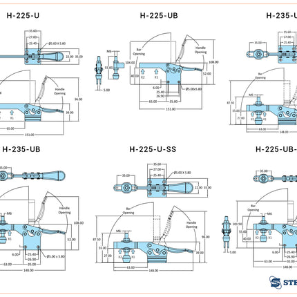 Steelsmith Horizontal Hold Down Action H-225 & H-235 Series Clamps