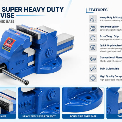 Heavy Duty bench vice Double Rib -Unique U308