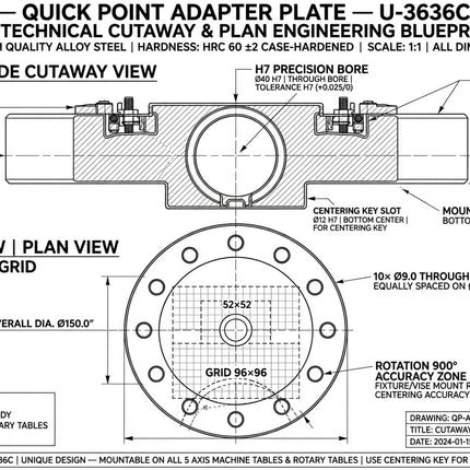 Quick Point Plate U-3636C | 5 Axis Fixture Plate For Self Centering Vice