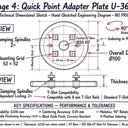 Quick Point Plate U-3636C | 5 Axis Fixture Plate For Self Centering Vice