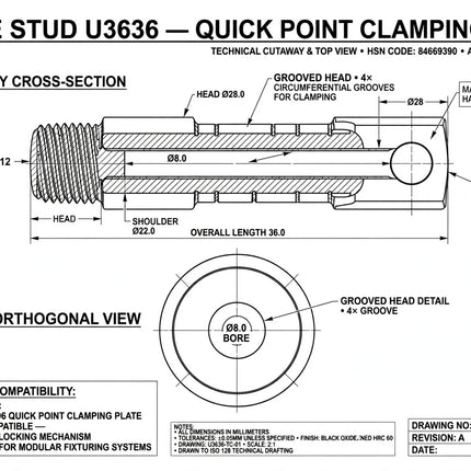Unique Stud u3636  52x52 | Stud For Quick Point Clamping Plate