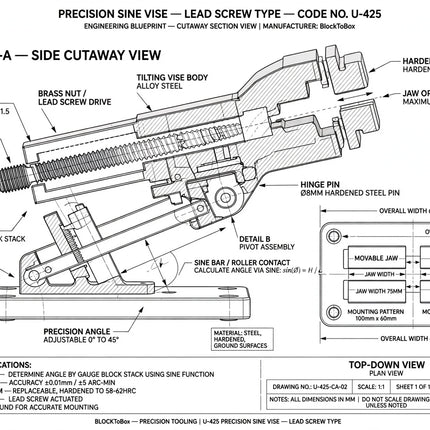 UNIQUE Precision Sine Vise Lead Screw Type - U425