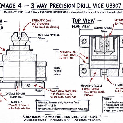 UNIQUE 3 Way Precision Drill Vise - U3307 P