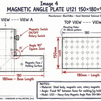 Magnetic Angle Plate Unique U121 150x180x95mm Silver