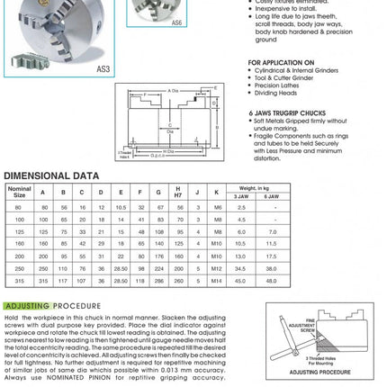 Seco Accuracy Adjustable Self Centring Chucks (AS-G) 3 JAW 160mm