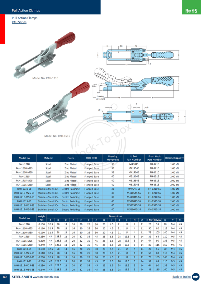 Pull Action Clamps PAH Series (1210,1515 Series)