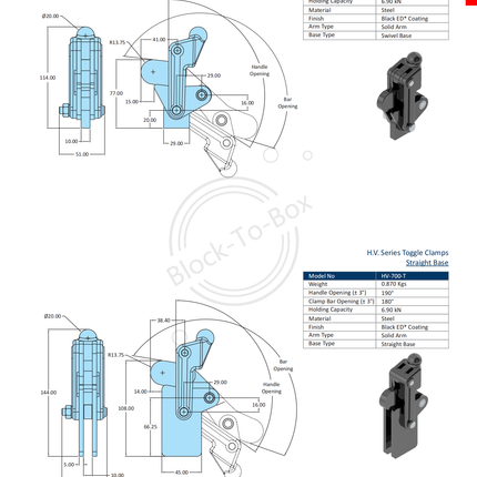 H.V. Series Toggle Clamps Swivel Base (700 Series)