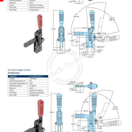 H.V. Series Toggle Clamps Straight Base