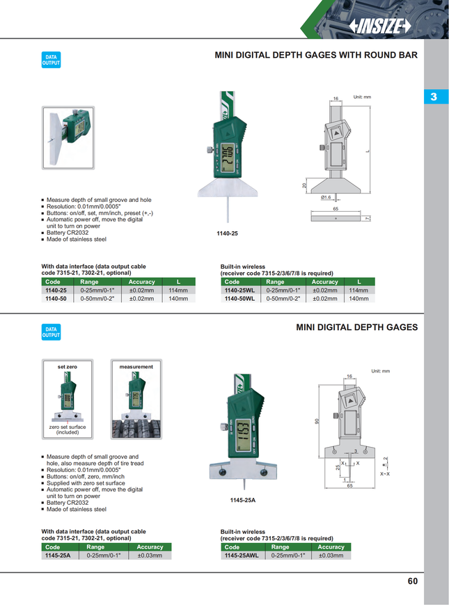 Insize Mini Digital Depth Gage