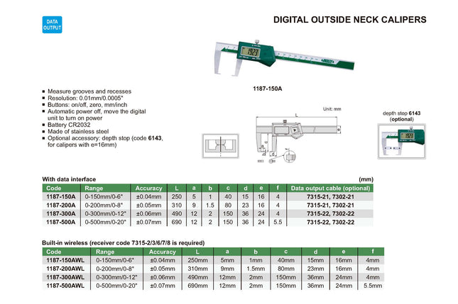 Insize Digital Outside Neck,Point Caliper