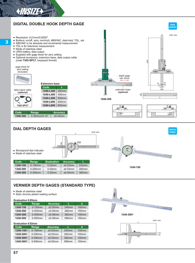 Insize Vernier Depth Gage (Standard Type)-1240 Series