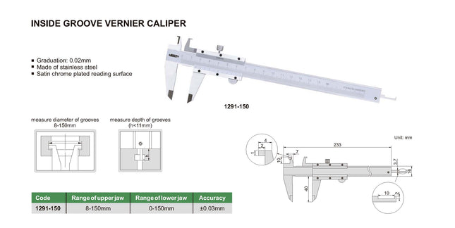 Insize Inside Groove Vernier Caliper (1291)