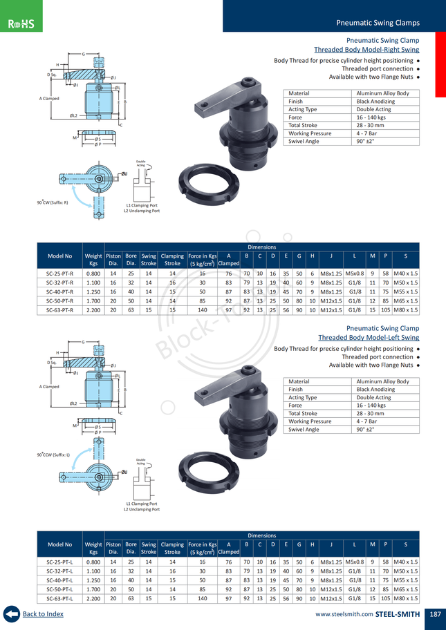 Pneumatic Swing Clamp Threaded Body Model-Left Swing