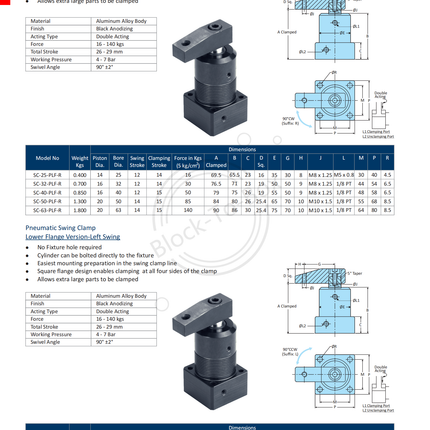 Pneumatic Swing Clamp Lower Flange Version-Left Swing