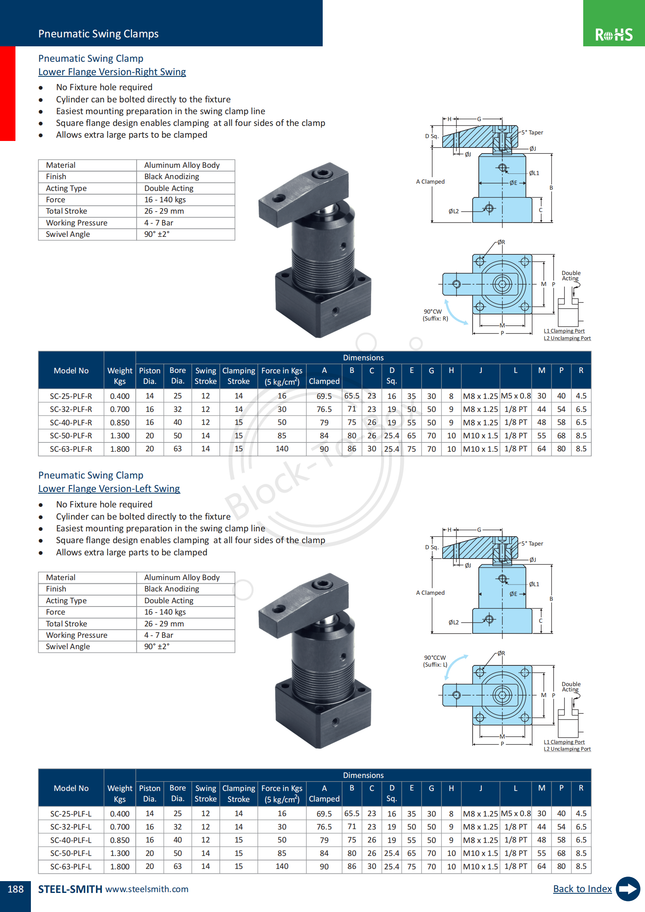 Pneumatic Swing Clamp Lower Flange Version-Left Swing