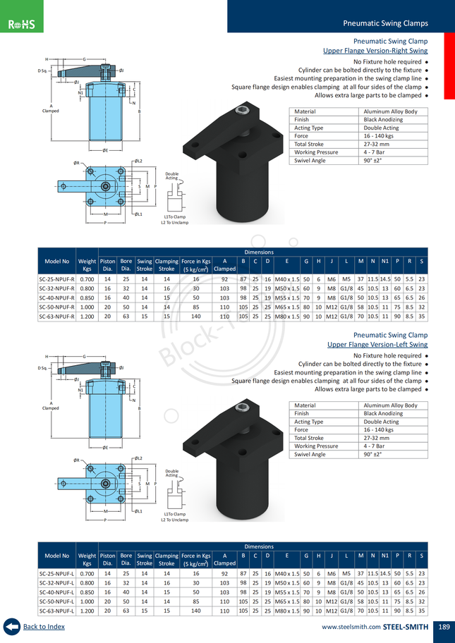 Pneumatic Swing Clamp Upper Flange Version-Left Swing