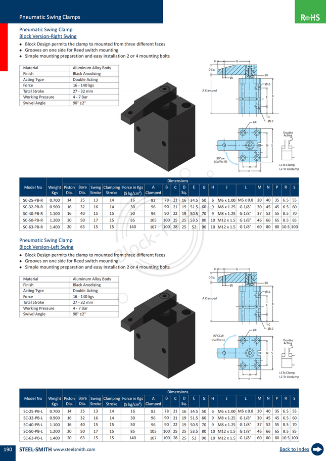 Pneumatic Swing Clamp Block Version-Left Swing