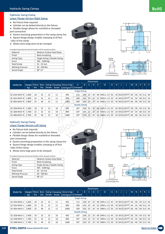 Hydraulic Swing Clamp Lower Flange Version-Left Swing