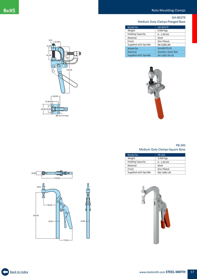 PB-345 Medium Duty Clamps-Square Base