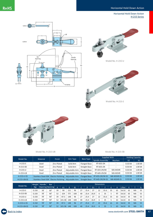 Horizontal Hold Down Action H-215 Series