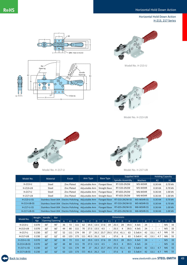 Horizontal Hold Down Action H-213, 217 Series