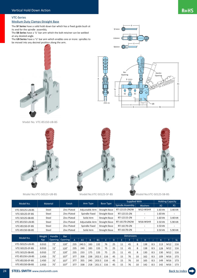 VTC-Series Medium Duty Clamps-Straight Base (5000,8000 Series)