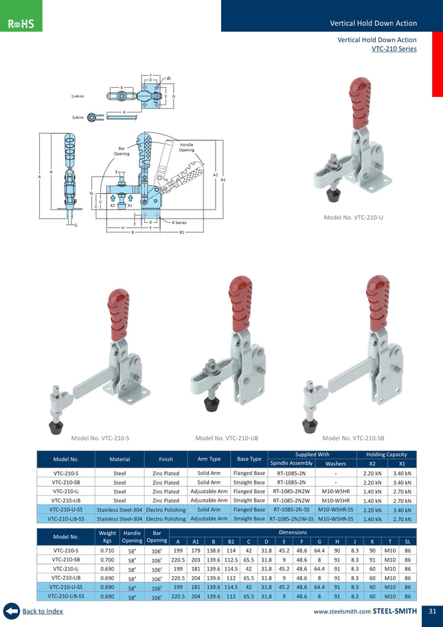 Vertical Hold Down Action VTC-210 Series