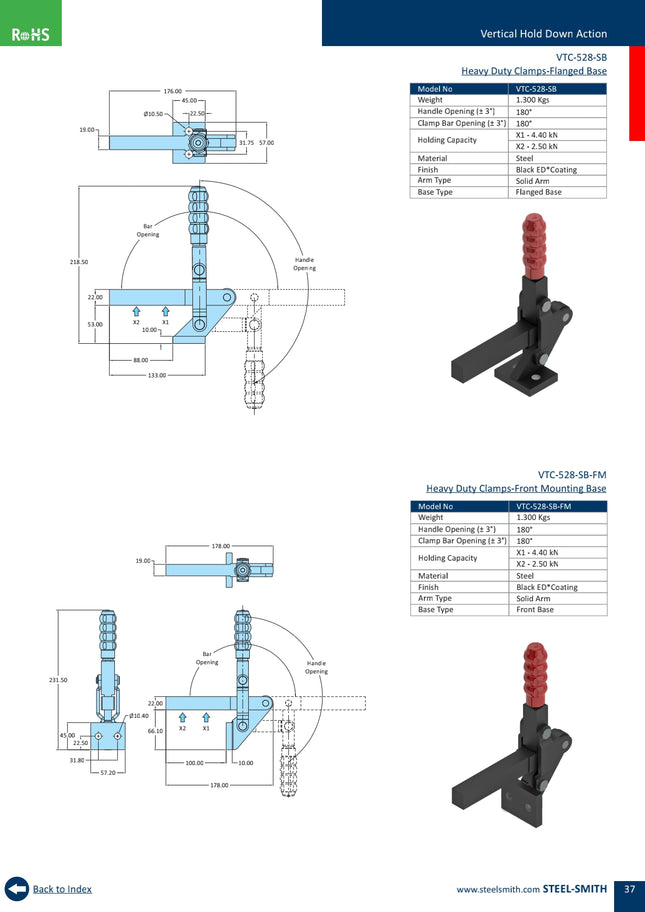 VTC-528-SB Heavy Duty Clamps-Flanged Base