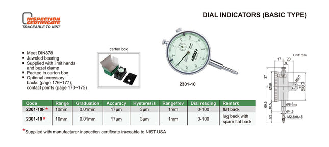 Insize Dial Indicator (Basic Type)-2301 Series