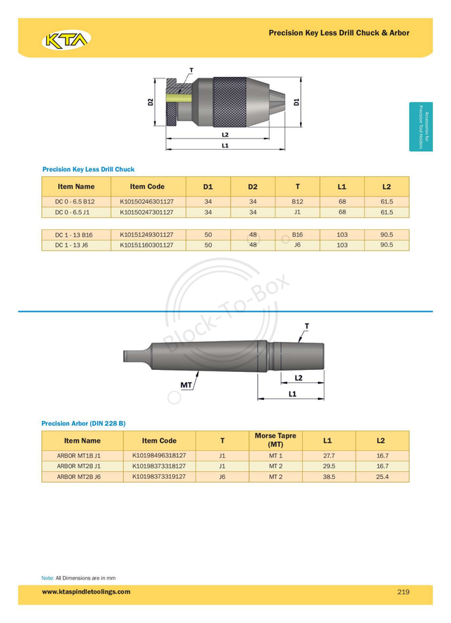 KTA Precision Key Less Drill Chuck & Arbor