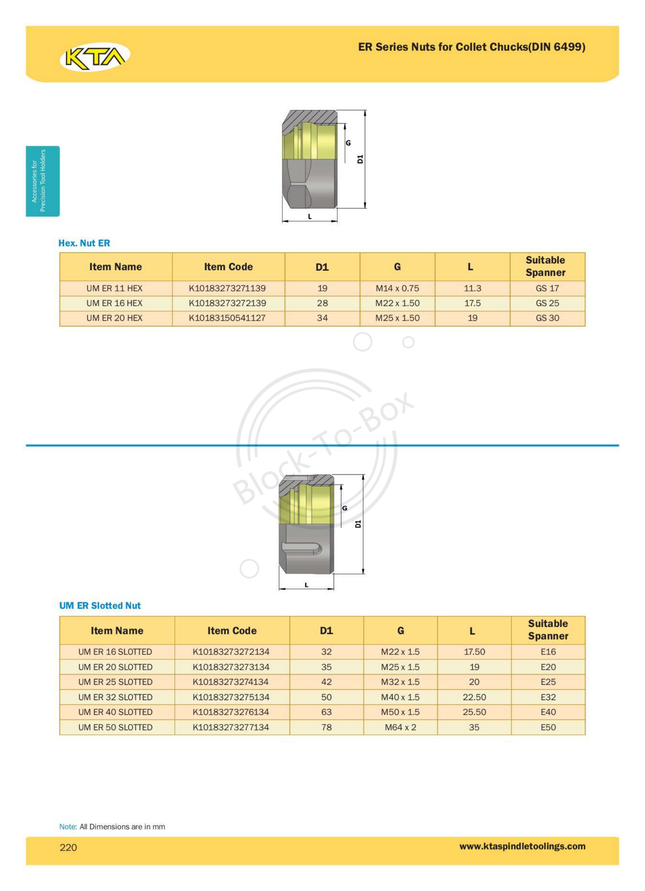 KTA Hex ER Nut for Collet Chuck