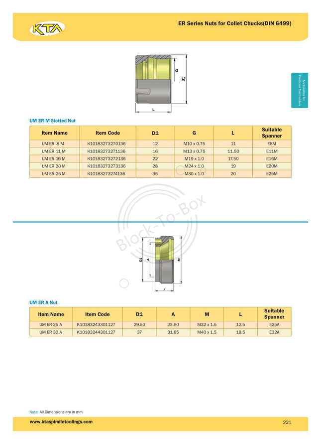 KTA UM Slotted ER-M Nut for Collet Chuck