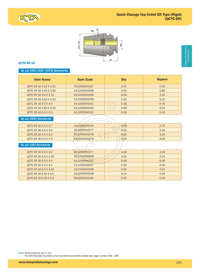 KTA ER16 Quick Change Tap Collet (QCTC-ER)