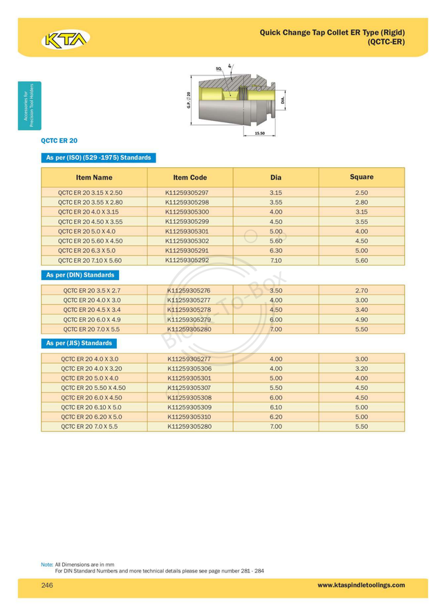 KTA ER20 Quick Change Tap Collet (QCTC-ER)