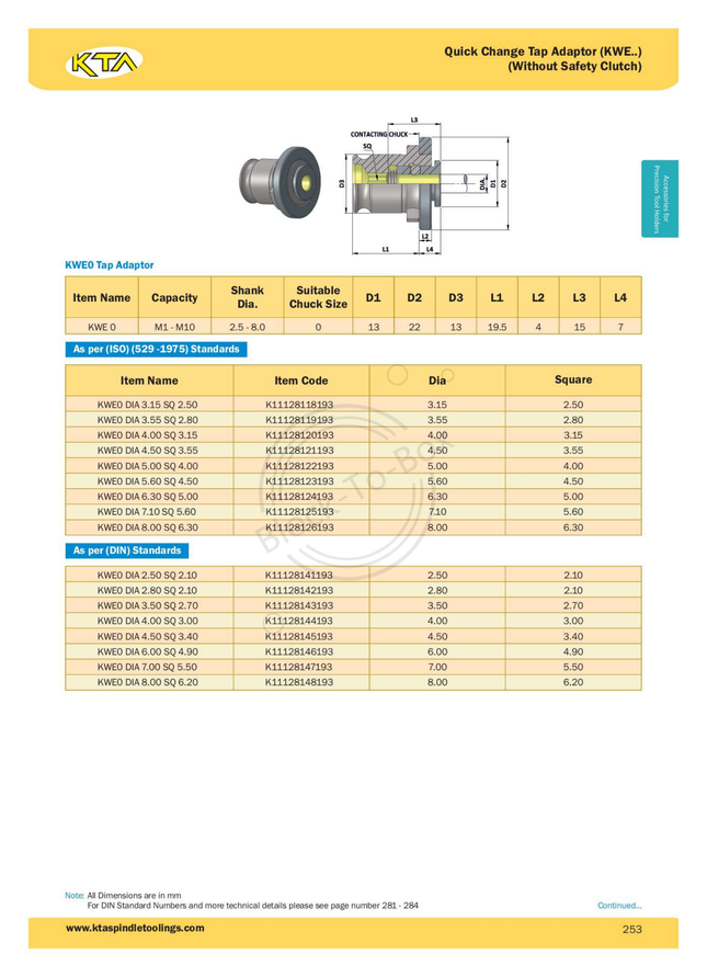 KTA Quick Change Tap Adaptor (KWE 0) (Without Safety Clutch)