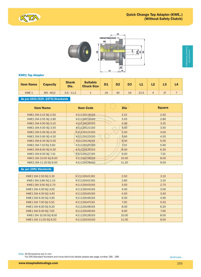 KTA Quick Change Tap Adaptor (KWE 1) (Without Safety Clutch)