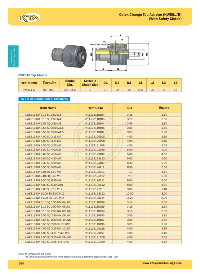 KTA Quick Change Tap Adaptor WithSafety Clutch (KWES 1 B)