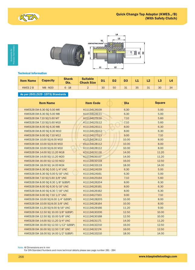 KTA Quick Change Tap Adaptor WithSafety Clutch (KWES 2 B)